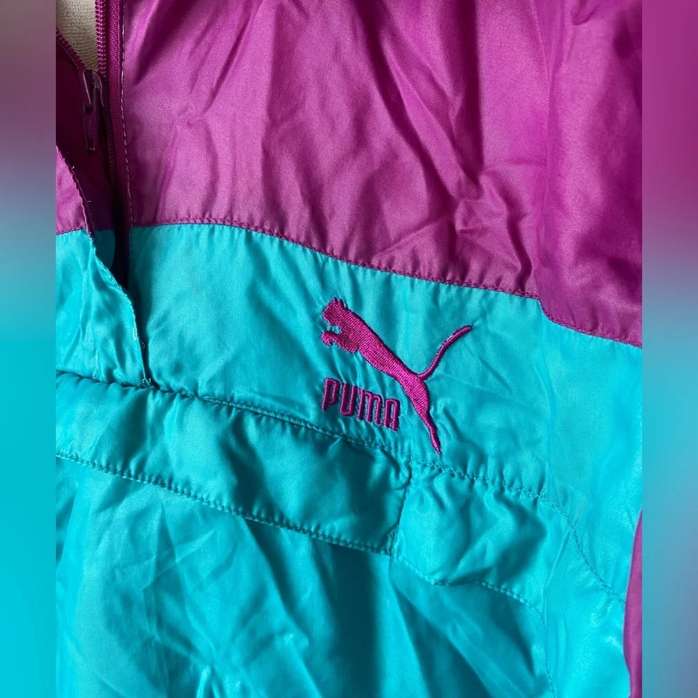 Vintage 80s 90s Puma Purple and Teal Pull Over Windbreaker Jacket Unisex Large - Picture 3 of 11